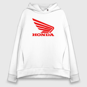 Женское худи Oversize хлопок с принтом Honda Red в Тюмени, френч-терри — 70% хлопок, 30% полиэстер. Мягкий теплый начес внутри —100% хлопок | боковые карманы, эластичные манжеты и нижняя кромка, капюшон на магнитной кнопке | логотипа | хонда