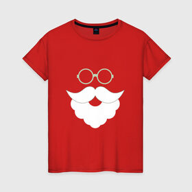 Женская футболка хлопок с принтом Дед Мороз в очках в Тюмени, 100% хлопок | прямой крой, круглый вырез горловины, длина до линии бедер, слегка спущенное плечо | Тематика изображения на принте: дед мороз | новый год | очки | санта | хипстер