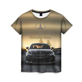 Женская футболка 3D с принтом Mercedes в Тюмени, 100% полиэфир ( синтетическое хлопкоподобное полотно) | прямой крой, круглый вырез горловины, длина до линии бедер | amg | benz | mercedes | бенс | бенц | мерседес