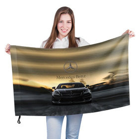 Флаг 3D с принтом Mercedes в Тюмени, 100% полиэстер | плотность ткани — 95 г/м2, размер — 67 х 109 см. Принт наносится с одной стороны | amg | benz | mercedes | бенс | бенц | мерседес