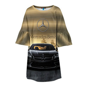 Детское платье 3D с принтом Mercedes в Тюмени, 100% полиэстер | прямой силуэт, чуть расширенный к низу. Круглая горловина, на рукавах — воланы | Тематика изображения на принте: amg | benz | mercedes | бенс | бенц | мерседес