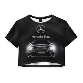 Женская футболка 3D укороченная с принтом Mercedes в Тюмени, 100% полиэстер | круглая горловина, длина футболки до линии талии, рукава с отворотами | amg | benz | mercedes | бенс | бенц | мерседес