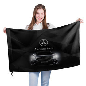 Флаг 3D с принтом Mercedes в Тюмени, 100% полиэстер | плотность ткани — 95 г/м2, размер — 67 х 109 см. Принт наносится с одной стороны | amg | benz | mercedes | бенс | бенц | мерседес