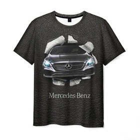 Мужская футболка 3D с принтом Mercedes в Тюмени, 100% полиэфир | прямой крой, круглый вырез горловины, длина до линии бедер | Тематика изображения на принте: amg | benz | mercedes | бенс | бенц | кожа | мерседес