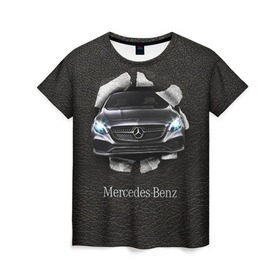 Женская футболка 3D с принтом Mercedes в Тюмени, 100% полиэфир ( синтетическое хлопкоподобное полотно) | прямой крой, круглый вырез горловины, длина до линии бедер | amg | benz | mercedes | бенс | бенц | кожа | мерседес