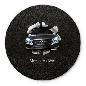 Коврик круглый с принтом Mercedes в Тюмени, резина и полиэстер | круглая форма, изображение наносится на всю лицевую часть | Тематика изображения на принте: amg | benz | mercedes | бенс | бенц | кожа | мерседес
