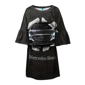 Детское платье 3D с принтом Mercedes в Тюмени, 100% полиэстер | прямой силуэт, чуть расширенный к низу. Круглая горловина, на рукавах — воланы | Тематика изображения на принте: amg | benz | mercedes | бенс | бенц | кожа | мерседес