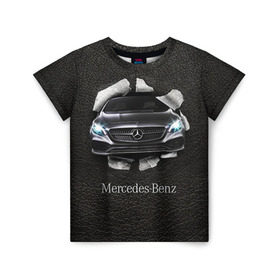 Детская футболка 3D с принтом Mercedes в Тюмени, 100% гипоаллергенный полиэфир | прямой крой, круглый вырез горловины, длина до линии бедер, чуть спущенное плечо, ткань немного тянется | Тематика изображения на принте: amg | benz | mercedes | бенс | бенц | кожа | мерседес