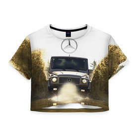 Женская футболка 3D укороченная с принтом Mercedes в Тюмени, 100% полиэстер | круглая горловина, длина футболки до линии талии, рукава с отворотами | amg | benz | gelentvagen | mercedes | бенс | бенц | гелентваген | гелик | мерседес