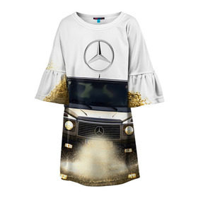 Детское платье 3D с принтом Mercedes в Тюмени, 100% полиэстер | прямой силуэт, чуть расширенный к низу. Круглая горловина, на рукавах — воланы | Тематика изображения на принте: amg | benz | gelentvagen | mercedes | бенс | бенц | гелентваген | гелик | мерседес