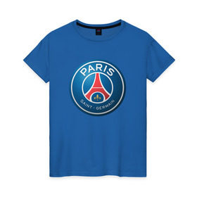 Женская футболка хлопок с принтом Paris Saint Germain в Тюмени, 100% хлопок | прямой крой, круглый вырез горловины, длина до линии бедер, слегка спущенное плечо | псж