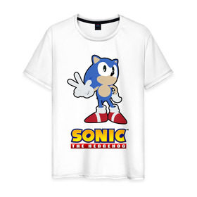 Мужская футболка хлопок с принтом Old Sonic в Тюмени, 100% хлопок | прямой крой, круглый вырез горловины, длина до линии бедер, слегка спущенное плечо. | 