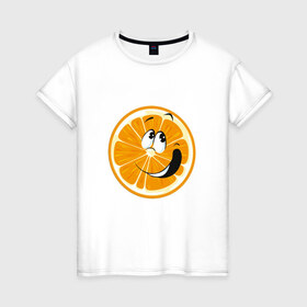 Женская футболка хлопок с принтом Веселый апельсин в Тюмени, 100% хлопок | прямой крой, круглый вырез горловины, длина до линии бедер, слегка спущенное плечо | апельсин | прикольная | рожа | рожица | фрукт