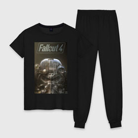 Женская пижама хлопок с принтом Fallout4 в Тюмени, 100% хлопок | брюки и футболка прямого кроя, без карманов, на брюках мягкая резинка на поясе и по низу штанин | 