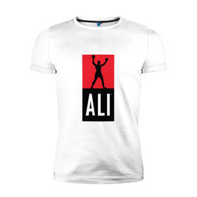 Мужская футболка премиум с принтом Ali by boxcluber в Тюмени, 92% хлопок, 8% лайкра | приталенный силуэт, круглый вырез ворота, длина до линии бедра, короткий рукав | muhammad ali | мухаммед али