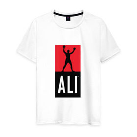 Мужская футболка хлопок с принтом Ali by boxcluber в Тюмени, 100% хлопок | прямой крой, круглый вырез горловины, длина до линии бедер, слегка спущенное плечо. | Тематика изображения на принте: muhammad ali | мухаммед али