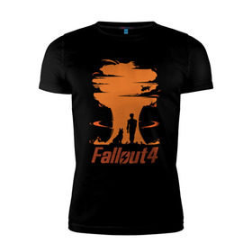 Мужская футболка премиум с принтом Fallout 4 в Тюмени, 92% хлопок, 8% лайкра | приталенный силуэт, круглый вырез ворота, длина до линии бедра, короткий рукав | 4 | fallout | взрыв | игра | изображение постера из игры fallout 4.серия игр fallout.     четыре | собака.