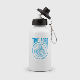Бутылка спортивная с принтом Time Lord в Тюмени, металл | емкость — 500 мл, в комплекте две пластиковые крышки и карабин для крепления | Тематика изображения на принте: doctor who | tardis | доктор кто | сериал | тардис