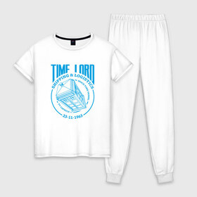 Женская пижама хлопок с принтом Time Lord в Тюмени, 100% хлопок | брюки и футболка прямого кроя, без карманов, на брюках мягкая резинка на поясе и по низу штанин | doctor who | tardis | доктор кто | сериал | тардис
