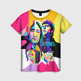 Женская футболка 3D с принтом The Beatles в Тюмени, 100% полиэфир ( синтетическое хлопкоподобное полотно) | прямой крой, круглый вырез горловины, длина до линии бедер | beatles | rock | the beatles | битлз | битлс | битлы | рок