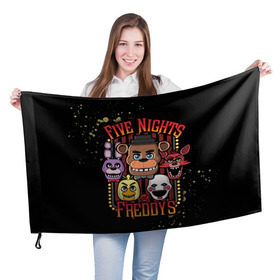 Флаг 3D с принтом Five Nights At Freddy`s в Тюмени, 100% полиэстер | плотность ткани — 95 г/м2, размер — 67 х 109 см. Принт наносится с одной стороны | five nights at freddys | fnaf | freddy | игры | медведь | мишка | фнаф | фредди