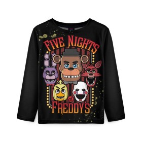 Детский лонгслив 3D с принтом Five Nights At Freddy`s в Тюмени, 100% полиэстер | длинные рукава, круглый вырез горловины, полуприлегающий силуэт
 | five nights at freddys | fnaf | freddy | игры | медведь | мишка | фнаф | фредди