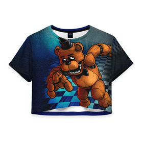 Женская футболка 3D укороченная с принтом Five Nights At Freddy`s в Тюмени, 100% полиэстер | круглая горловина, длина футболки до линии талии, рукава с отворотами | five nights at freddys | fnaf | freddy | игры | медведь | мишка | фнаф | фредди