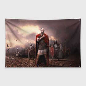 Флаг-баннер с принтом Князь Святослав Игоревич в Тюмени, 100% полиэстер | размер 67 х 109 см, плотность ткани — 95 г/м2; по краям флага есть четыре люверса для крепления | русь