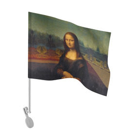 Флаг для автомобиля с принтом Леонардо да Винчи - Мона Лиза в Тюмени, 100% полиэстер | Размер: 30*21 см | картина | леонардо да винчи | лиза | мона | мона лиза | художник