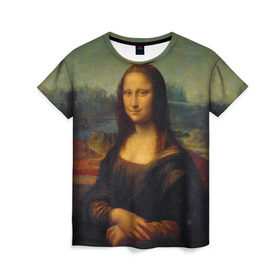 Женская футболка 3D с принтом Леонардо да Винчи - Мона Лиза в Тюмени, 100% полиэфир ( синтетическое хлопкоподобное полотно) | прямой крой, круглый вырез горловины, длина до линии бедер | картина | леонардо да винчи | лиза | мона | мона лиза | художник