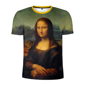 Мужская футболка 3D спортивная с принтом Леонардо да Винчи - Мона Лиза в Тюмени, 100% полиэстер с улучшенными характеристиками | приталенный силуэт, круглая горловина, широкие плечи, сужается к линии бедра | картина | леонардо да винчи | лиза | мона | мона лиза | художник