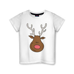 Детская футболка хлопок с принтом Улыбка оленя в Тюмени, 100% хлопок | круглый вырез горловины, полуприлегающий силуэт, длина до линии бедер | милый | новый год | олень | рога | рождество | улыбка