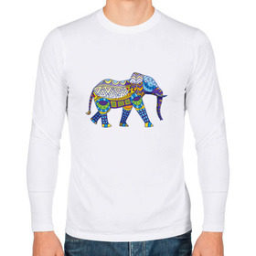 Мужской лонгслив хлопок с принтом Слон. Мозаика. Индия в Тюмени, 100% хлопок |  | индия | мозаика | слон