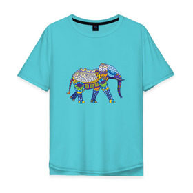 Мужская футболка хлопок Oversize с принтом Слон. Мозаика. Индия в Тюмени, 100% хлопок | свободный крой, круглый ворот, “спинка” длиннее передней части | индия | мозаика | слон