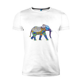Мужская футболка премиум с принтом Слон. Мозаика. Индия в Тюмени, 92% хлопок, 8% лайкра | приталенный силуэт, круглый вырез ворота, длина до линии бедра, короткий рукав | Тематика изображения на принте: индия | мозаика | слон