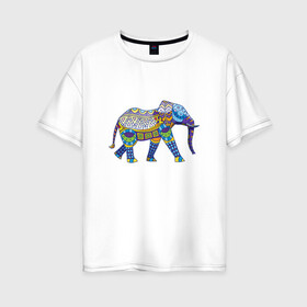 Женская футболка хлопок Oversize с принтом Слон Мозаика Индия в Тюмени, 100% хлопок | свободный крой, круглый ворот, спущенный рукав, длина до линии бедер
 | индия | мозаика | слон