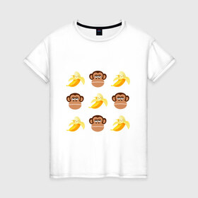 Женская футболка хлопок с принтом Обезьяна и банан в Тюмени, 100% хлопок | прямой крой, круглый вырез горловины, длина до линии бедер, слегка спущенное плечо | банан