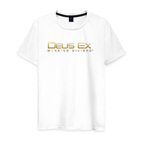 Мужская футболка хлопок с принтом Deus Ex Mankind Divided в Тюмени, 100% хлопок | прямой крой, круглый вырез горловины, длина до линии бедер, слегка спущенное плечо. | deus ex mankind divided human revolution