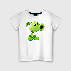Детская футболка хлопок с принтом Peashooter в Тюмени, 100% хлопок | круглый вырез горловины, полуприлегающий силуэт, длина до линии бедер | peashooter plants vs zombies растения против