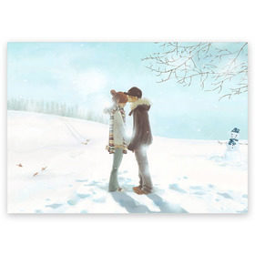 Поздравительная открытка с принтом Bokura ga ita в Тюмени, 100% бумага | плотность бумаги 280 г/м2, матовая, на обратной стороне линовка и место для марки
 | бокура га ита | зима | любовь | манга | поцелуй | это были мы