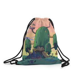 Рюкзак-мешок 3D с принтом Adventure Time в Тюмени, 100% полиэстер | плотность ткани — 200 г/м2, размер — 35 х 45 см; лямки — толстые шнурки, застежка на шнуровке, без карманов и подкладки | Тематика изображения на принте: adventure time | время приключений | пейзаж