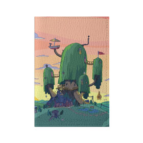 Обложка для паспорта матовая кожа с принтом Adventure Time в Тюмени, натуральная матовая кожа | размер 19,3 х 13,7 см; прозрачные пластиковые крепления | Тематика изображения на принте: adventure time | время приключений | пейзаж