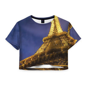 Женская футболка 3D укороченная с принтом Эйфелева башня в Тюмени, 100% полиэстер | круглая горловина, длина футболки до линии талии, рукава с отворотами | париж | эйфелева башня