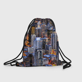 Рюкзак-мешок 3D с принтом Вечерний город в Тюмени, 100% полиэстер | плотность ткани — 200 г/м2, размер — 35 х 45 см; лямки — толстые шнурки, застежка на шнуровке, без карманов и подкладки | ночь | огни | пейзаж