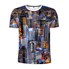 Мужская футболка 3D спортивная с принтом Вечерний город в Тюмени, 100% полиэстер с улучшенными характеристиками | приталенный силуэт, круглая горловина, широкие плечи, сужается к линии бедра | ночь | огни | пейзаж