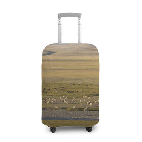 Чехол для чемодана 3D с принтом Долина жизни в Тюмени, 86% полиэфир, 14% спандекс | двустороннее нанесение принта, прорези для ручек и колес | Тематика изображения на принте: алтай | горы | долина | камни | пастбище в горной долинеживотные | пески | пустыни | рек