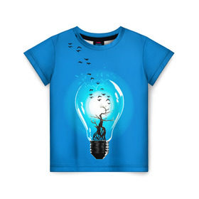 Детская футболка 3D с принтом Лампочка в Тюмени, 100% гипоаллергенный полиэфир | прямой крой, круглый вырез горловины, длина до линии бедер, чуть спущенное плечо, ткань немного тянется | Тематика изображения на принте: дерево | лампочка | птицы