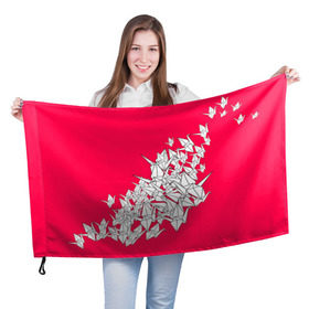 Флаг 3D с принтом 1000 Cranes в Тюмени, 100% полиэстер | плотность ткани — 95 г/м2, размер — 67 х 109 см. Принт наносится с одной стороны | 1000 cranes | cranes | paper | бумага | бумажные | журавли | журавлики | оригами