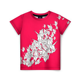 Детская футболка 3D с принтом 1000 Cranes в Тюмени, 100% гипоаллергенный полиэфир | прямой крой, круглый вырез горловины, длина до линии бедер, чуть спущенное плечо, ткань немного тянется | 1000 cranes | cranes | paper | бумага | бумажные | журавли | журавлики | оригами