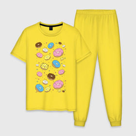 Мужская пижама хлопок с принтом Пончики в Тюмени, 100% хлопок | брюки и футболка прямого кроя, без карманов, на брюках мягкая резинка на поясе и по низу штанин
 | гомер